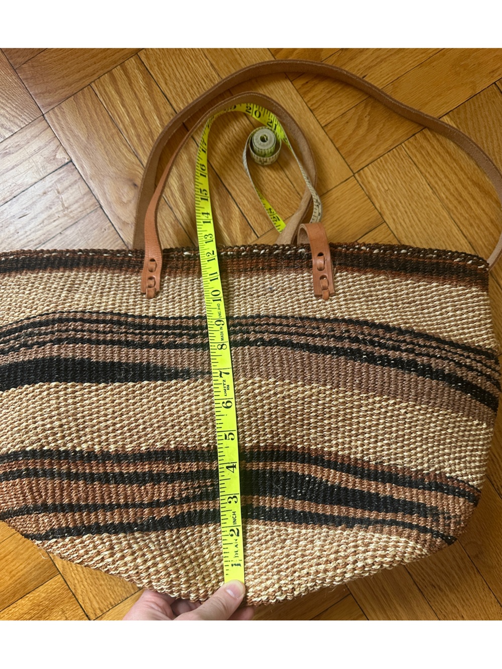 Woven Tote Bag with Leather Straps - Picture 5 of 6